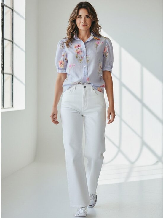 Lucky & Coco Tops - Lucky & Coco Lightweight Puff Sleeve Loose fit Floral Semi Sheer Blouse S